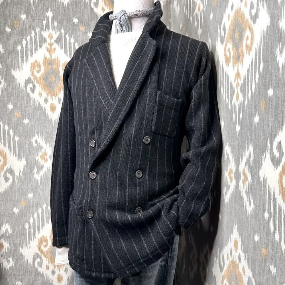 Vtg Polo Ralph Lauren Chalk Stripe Cashmere Double Breasted Blazer Knit Cardigan